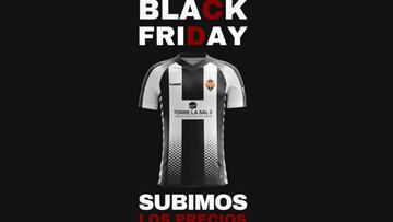 Imagen promocional del in谷dito y solidario Black Friday del CD Castell車n: va a subir los precios para donar el dinero recaudado a una ONG.