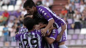 Celebración de uno de los goles de Nauzet al Nàstic.