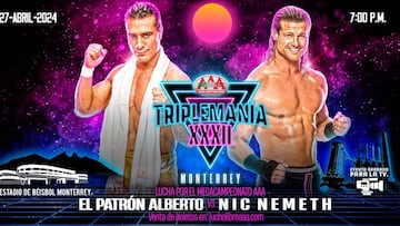 Este es el cartel de Triplemanía XXXII Monterrey donde Alberto El Patrón y Nick Nemeth lucharán por el Megacampeonato.