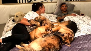 Theo, su novia, y su familia perruna antes del derbi