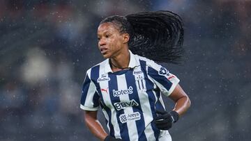 Jermaine Seoposenwe celebrates her goal 1-0 of Monterrey during the 2nd round match between Monterrey and Pumas UNAM as part of the Torneo Clausura 2025 Liga MX Femenil at BBVA Bancomer Stadium on January 09, 2025 in Monterrey, Nuevo Leon, Mexico.