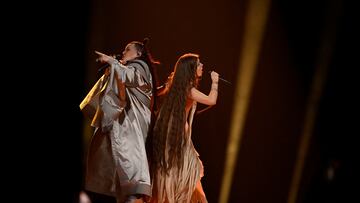 Alyona Alyona and Jerry Heil representing Ukraine perform during the first rehearsal of the first semi-final of the 68th edition of the Eurovision Song Contest (ESC) at Malmo Arena, in Malmo, Sweden, May 06, 2024. TT News Agency/Jessica Gow/via REUTERS      ATTENTION EDITORS - THIS IMAGE WAS PROVIDED BY A THIRD PARTY. SWEDEN OUT. NO COMMERCIAL OR EDITORIAL SALES IN SWEDEN.