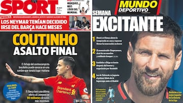 Portadas de &#039;Sport&#039; y &#039;Mundo Deportivo&#039; del lunes, 7 de agosto de 2017.