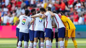 Jun 1, 2022; Cincinnati, Ohio, USA; Members of the United States huddle prior to the game against Morocco during an International friendly soccer match at TQL Stadium. Mandatory Credit: Katie Stratman-USA TODAY Sports