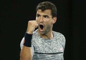 Grigor Dimitrov celebra su primer punto de break en el segundo set.