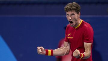 El tenista español Pablo Carreño celebra un triunfo en los Juegos Olímpicos de Tokyo 2020.