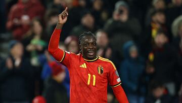 Soccer Football - FIFA World Cup - UEFA Qualifiers - Group J - Belgium v Liechtenstein - Stade Maurice Dufrasne, Liege, Belgium - November 18, 2025 Belgium's Jeremy Doku celebrates scoring their third goal REUTERS/Yves Herman