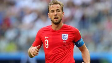 Harry Kane jugando con la selección inglesa en el Mundial de Rusia