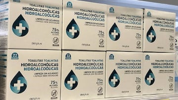 Imágenes de cajas de las nuevas toallitas hidroalcohólicas de Deliplus en Mercadona.