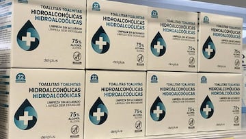 Im&aacute;genes de cajas de las nuevas toallitas hidroalcoh&oacute;licas de Deliplus en Mercadona.