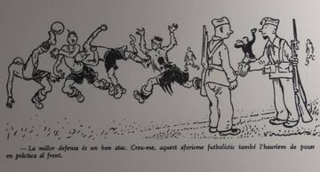 Viñeta sobre la Guerra Civil y el fútbol (Xirinius, en Papu, 22-10-1936).