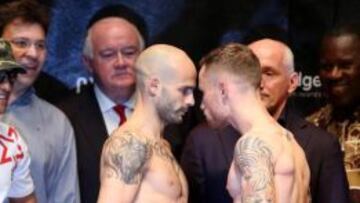Carl Frampton llegó a propinar un leve cabezazo a Kiko durante el pesaje en el Ulster Hall de Belfast. La expectación fue máxima.