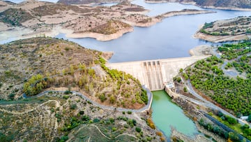 Alqueva Dam on Guadiana river in hilly Alentejo, Portugal