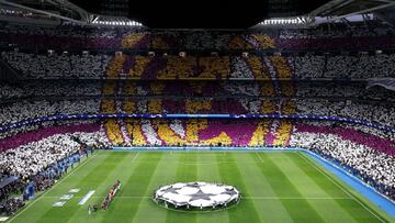 Panorámica del mosaico desplegado en el Bernabéu en el partido de la ida de cuartos de final contra el Manchester City.