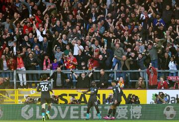 Sadio Mané celebrates after scoring Liverpool second goal of the afternoon against Burnley.