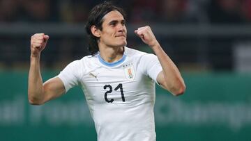 Football Soccer - Wales v Uruguay - China Cup Finals - Guangxi Sports Center, Nanning, China - March 26, 2018. Edinson Cavani of Uruguay celebrates scoring a goal. REUTERS/Stringer ATTENTION EDITORS - THIS IMAGE WAS PROVIDED BY A THIRD PARTY. CHINA OUT.