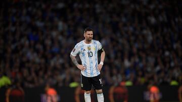 Argentina's Lionel Messi is seen during the South American qualification football match for the FIFA World Cup Qatar 2022 between Argentina and Venezuela at La Bombonera stadium in Buenos Aires on March 25, 2022. (Photo by Juan Mabromata / AFP)