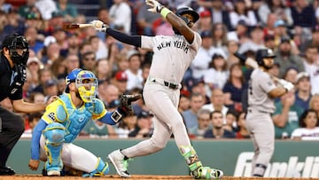 BOSTON, MA - SEPTEMBER 13: Jazz Chisholm Jr. #13 of the New York Yankees follows through on a home run against the Boston Red Sox during the fifth inning at Fenway Park on September 13, 2025 in Boston, Massachusetts. (Photo By Winslow Townson/Getty Images) (Photo by Winslow Townson / GETTY IMAGES NORTH AMERICA / Getty Images via AFP)