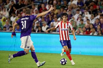 ORLANDO, FLORIDA - JULY 31: Joao Felix #7 of Atletico de Madrid controls the ball against Bastian Schweinsteiger #31 of the MLS All-Stars during the 2019 MLS All-Star Game at Exploria Stadium on July 31, 2019 in Orlando, Florida.   