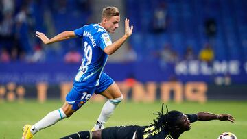 Eduardo Camavinga of Real Madrid and Dani Gomez of RCD Espanyol during the La Liga match between RCD Espanyol and Real Madrid played at RCDE Stadium on August 28, 2022 in Barcelona, Spain. (Photo by Sergio Ruiz / Pressinphoto / Icon Sport)