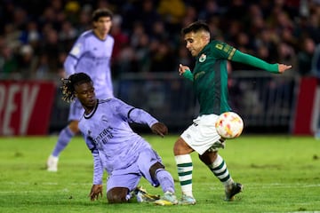 Luis Telles battles with Real Madrid's Eduardo Camavinga in Tuesday's Copa del Rey tie.