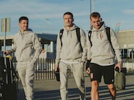 Matos, Salvi y Rubén Díez, tras desembarcar del Ferry.