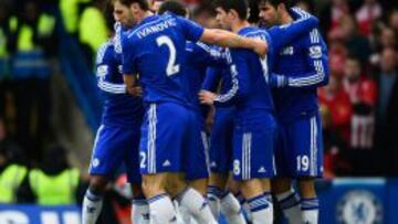 La celebración del Chelsea tras el tanto de Costa.