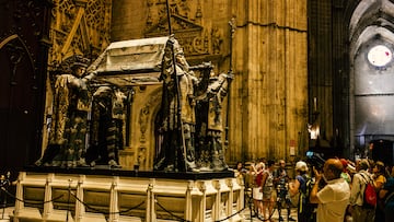 A view of Tomb of Christopher Columbus inside the Catedral de Sevilla in Sevilla, Spain, on September 14, 2018. (Photo by Manuel Romano/NurPhoto via Getty Images)