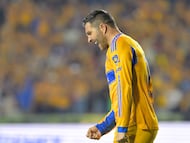 AME1756. SAN NICOLÁS DE LOS GARZA (MÉXICO), 08/03/2026.- Andre Gignac de Tigres celebra un gol este sábado, en un partido de la jornada 10 del Torneo Clausura 2026 de la Liga MX, en el estadio Universitario de San Nicolás de los Garza (México). EFE/ Miguel Sierra.