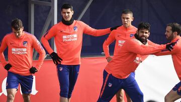 Morata y Diego Costa, en el entrenamiento del Atlético.