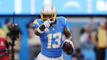 INGLEWOOD, CALIFORNIA - OCTOBER 16: Keenan Allen #13 of the Los Angeles Chargers celebrates after scoring a touchdown during the first quarter against the Dallas Cowboys at SoFi Stadium on October 16, 2023 in Inglewood, California.   Kevork Djansezian/Getty Images/AFP (Photo by KEVORK DJANSEZIAN / GETTY IMAGES NORTH AMERICA / Getty Images via AFP)