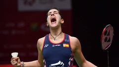 Carolina Mar&iacute;n celebra su pase a la final en Indonesia.