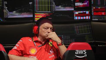 Ferrari team principal Frederic Vasseur looks on from the pit wall ahead of the qualifying session of the Saudi Arabian Formula One Grand Prix at the Jeddah Corniche Circuit in Jeddah on March 8, 2024. (Photo by Giuseppe CACACE / AFP)