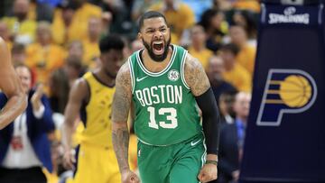 INDIANAPOLIS, INDIANA - APRIL 21: Marcus Morris #13 of the Boston Celtics celebrates against the Indiana Pacers in game four of the first round of the 2019 NBA Playoffs at Bankers Life Fieldhouse on April 21, 2019 in Indianapolis, Indiana. NOTE TO USER: User expressly acknowledges and agrees that , by downloading and or using this photograph, User is consenting to the terms and conditions of the Getty Images License Agreement.   Andy Lyons/Getty Images/AFP
 == FOR NEWSPAPERS, INTERNET, TELCOS &amp; TELEVISION USE ONLY ==