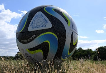 A big advertising version of the official Adidas competition ball Oceaunz for the upcoming FIFA Women's World Cup 