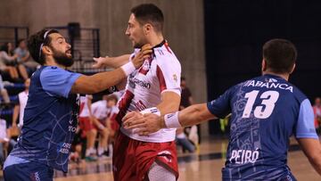 Imagen de un partido de Liga ASOBAL entre el Balonmano Logroño La Rioja y el Frigoríficos Morrazo de Cangas.