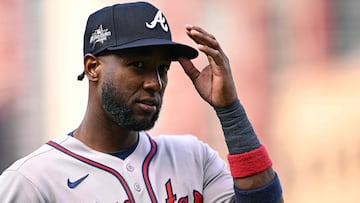 (FILES) Jurickson Profar #7 of the Atlanta Braves looks on during the first inning against the San Diego Padres at Petco Park on March 30, 2025 in San Diego, California. Major League Baseball suspended Atlanta Braves slugger Jurickson Profar for 80 games on March 31, 2025 after he tested positive for the performance-enhancing Chorionic Gonadotropin (hCG), MLB announced. (Photo by Orlando Ramirez / GETTY IMAGES NORTH AMERICA / AFP)