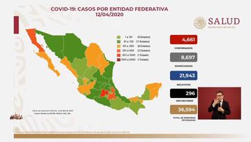 Mapa y casos de coronavirus en M&eacute;xico por estados hoy 12 de abril