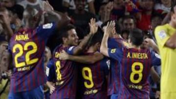 <b>ALEGRÍA. </b>Los jugadores del Barcelona se lo pasaron en grande el pasado lunes ante el Villarreal.