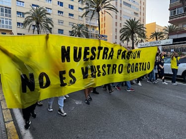 La afici¨®n del C¨¢diz protesta contra sus dirigentes