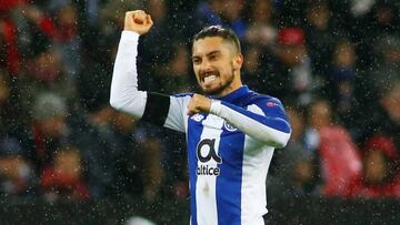 Soccer Football - Europa League - Round of 32 First Leg - Bayer Leverkusen v FC Porto - BayArena, Leverkusen, Germany - February 20, 2020 FC Porto's Alex Telles celebrates after Luis Diaz scores their first goal REUTERS/Thilo Schmuelgen