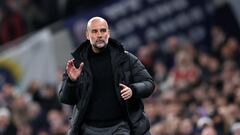 Soccer Football -  FA Cup - Fourth Round - Tottenham Hotspur v Manchester City - Tottenham Hotspur Stadium, London, Britain - January 26, 2024  Manchester City manager Pep Guardiola reacts REUTERS/David Klein