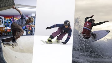 Yago Dominguez patinando en el bowl indoor de Obsession Surf Santander, practicando snowboard en la estaci&oacute;n de esqu&iacute; y monta&ntilde;a de Alto Campoo y surfeando en la playa del Sardinero, en Santander (Cantabria), durnte l celebraci&oacute;n de la OA2 FuSSSion 2023, del 10 al 12 de marzo. 