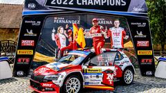 Efren Llarena and Sara Fernandez at FIA European Rally Championship in Zlin, Czech Republic on 26th August 2022 // @World / Red Bull Content Pool // SI202208260274 // Usage for editorial use only // 