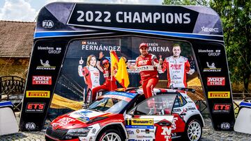 Efren Llarena and Sara Fernandez at FIA European Rally Championship in Zlin, Czech Republic on 26th August 2022 // @World / Red Bull Content Pool // SI202208260274 // Usage for editorial use only //