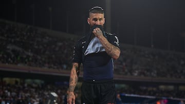 Sergio Ramos of Monterrey receives red card during the 12th round match between Pumas UNAM and Monterrey as part of the Liga BBVA MX, Torneo Clausura 2025 at Olimpico Universitario Stadium, on March 16, 2025 in Mexico City, Mexico.