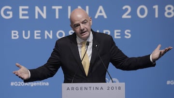 BUENOS AIRES, ARGENTINA - DECEMBER 01: FIFA President Gianni Infantino during a press conferece during day of sessions of Argentina G20 Leaders&#039; Summit 2018 at Costa Salguero on December 01, 2018 in Buenos Aires, Argentina. (Photo by Daniel Jayo/Gett