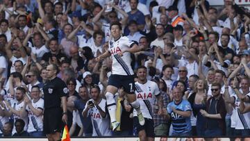 Heung-Min Son celebra un gol anotado con el Tottenham Hotspur en la Premier League.