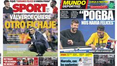 Portadas de los diarios Sport y Mundo Deportivo del d&iacute;a 28 de agosto de 2018.