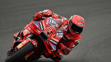Ducati Lenovo's Spanish rider Marc Marquez rides during the MotoGP Argentina Grand Prix qualifying session at the Termas de Rio Hondo circuit in Santiago del Estero, Argentina on March 15, 2025. (Photo by Luis ROBAYO / AFP)
